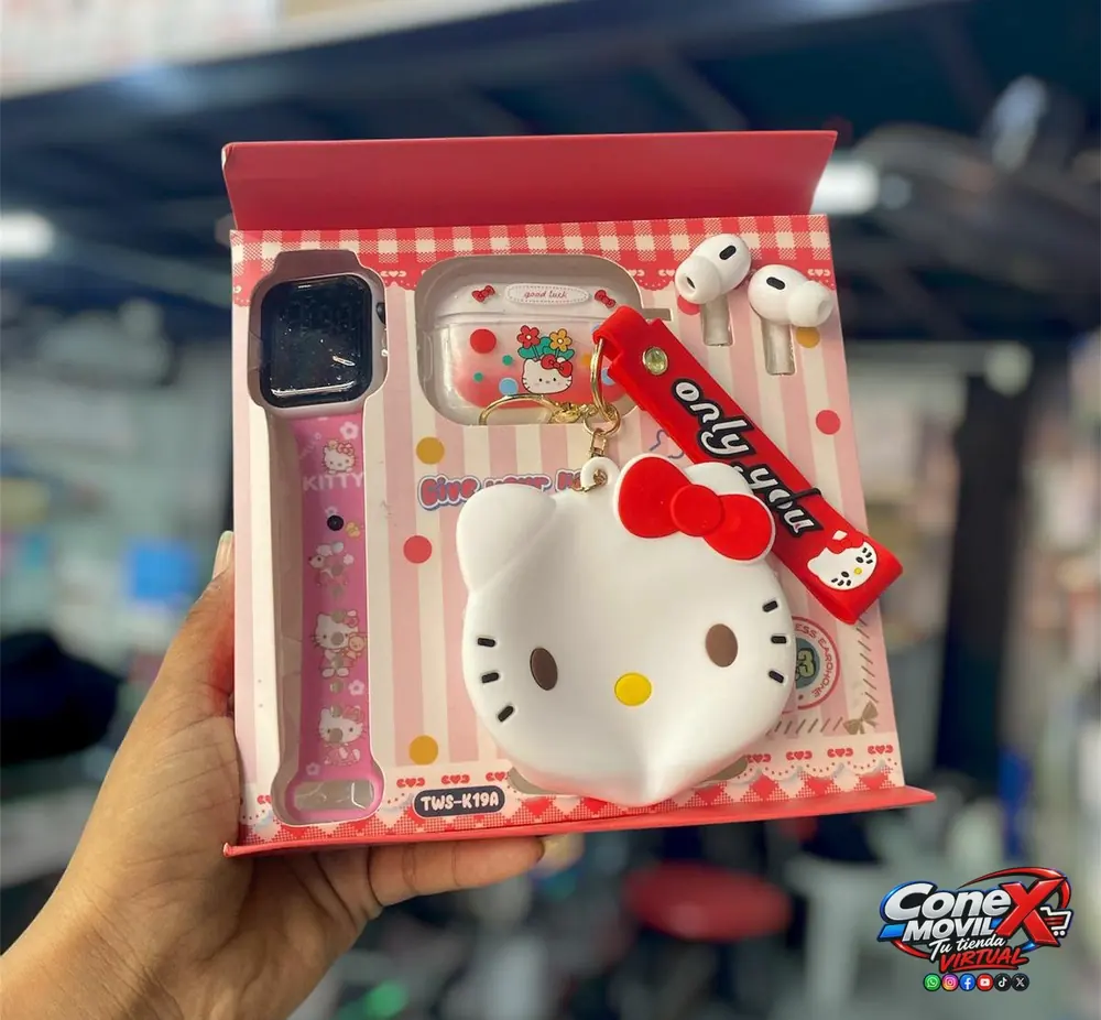 COMBO KIDS HELLO KITTY: RELOJ, AUDÍFONOS Y MONEDERO