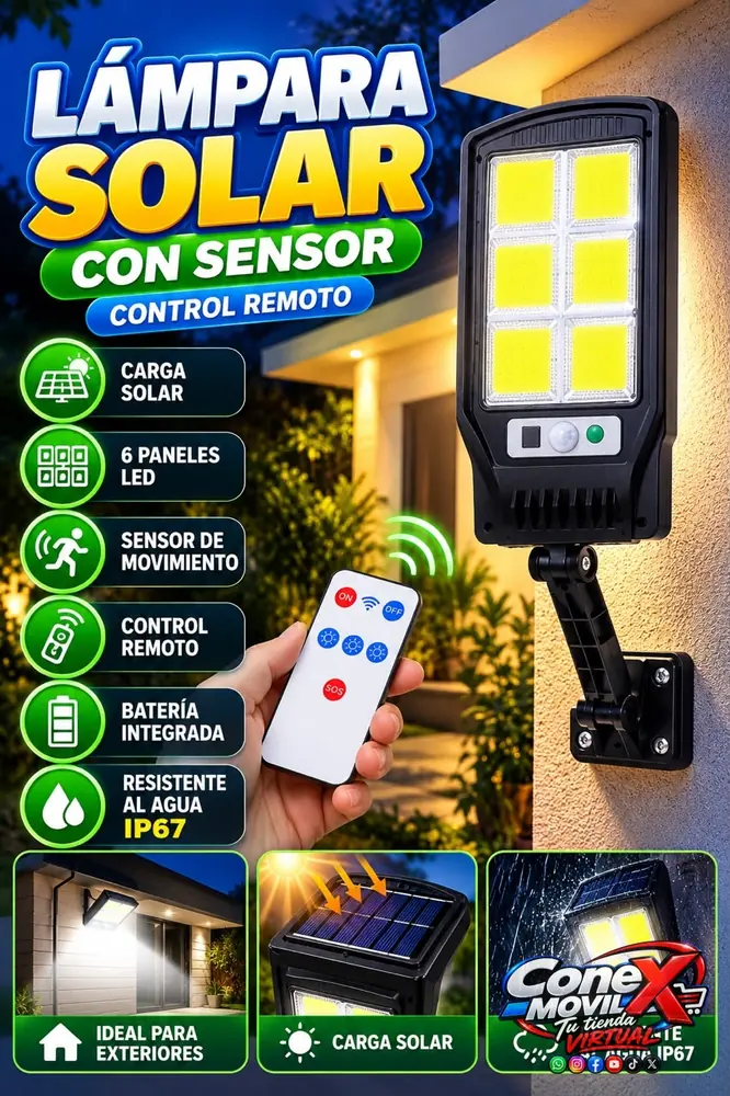LÁMPARA SOLAR LED DE PARED CON SENSOR REF. B6COB