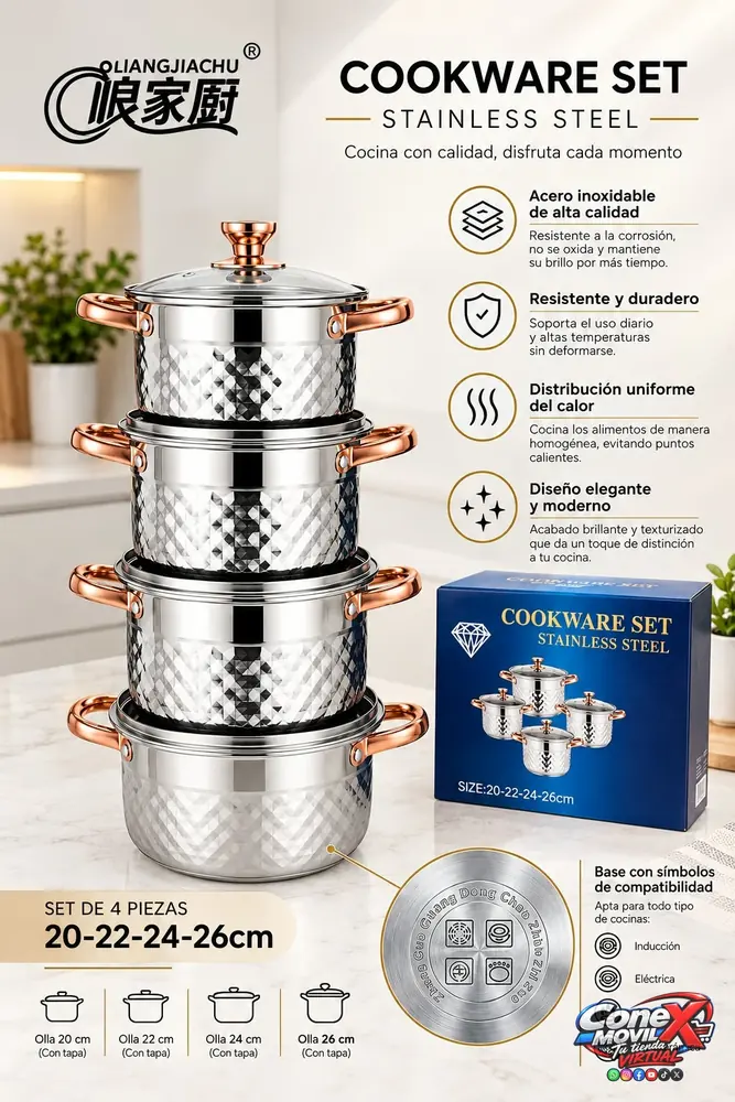 SET DE 4 OLLAS DE ACERO INOXIDABLE